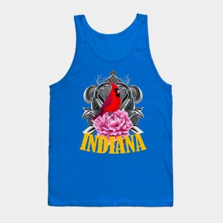 Cardinal Bird With Peony Indiana State Tattoo Art Tank Top